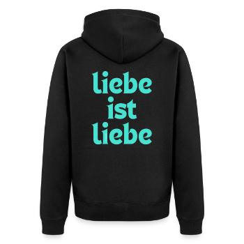 Liebe ist Liebe – Pride für Herzensmenschen - Unisex Premium Bio Zip Hoodie - Schwarz - Hinten - Nico (187cm)