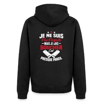 Je Ne Suis Pas Parfaite Mais Je Suis Boucher - Veste à capuche bio Premium Unisexe - noir - Dos - Nico (187cm)