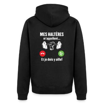 Les haltères musculation m'appellent - Veste à capuche bio Premium Unisexe - noir - Dos - Nico (187cm)