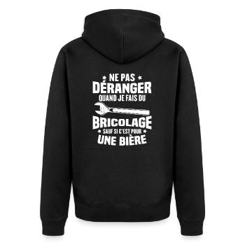 Cadeau humour ne pas déranger bricolage bière - Veste à capuche bio Premium Unisexe - noir - Dos - Nico (187cm)