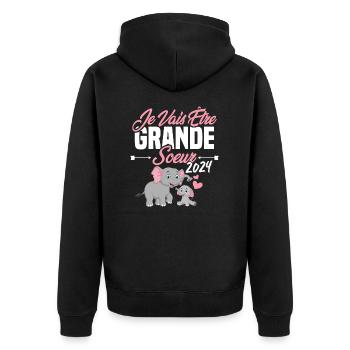 Je Vais Être Grande Sœur 2024, Annonce Grossesse - Veste à capuche bio Premium Unisexe - noir - Dos - Nico (187cm)