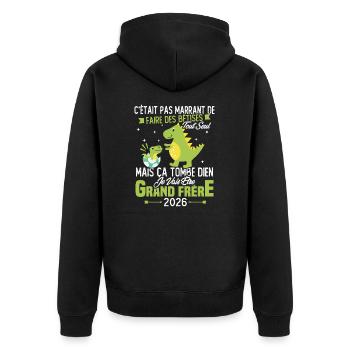 Je vais être grand frère 2026 / Cadeau grand frère - Veste à capuche bio Premium Unisexe - noir - Dos - Nico (187cm)