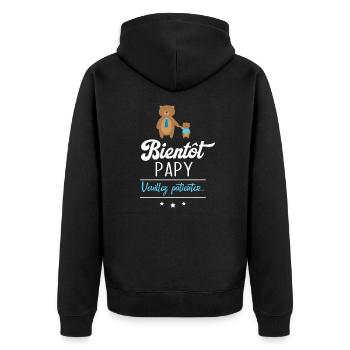 Bientôt Papy veuillez patienter, Cadeau futur papy - Veste à capuche bio Premium Unisexe - noir - Dos - Nico (187cm)