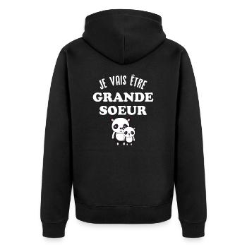 Je vais être grande-sœur, future grande soeur - Veste à capuche bio Premium Unisexe - noir - Dos - Nico (187cm)