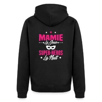 Mamie le jour super héros la nuit, Cadeau mamie - Veste à capuche bio Premium Unisexe - noir - Dos - Nico (187cm)