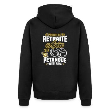 Je profite de ma retraite apéro et pétanque - Veste à capuche bio Premium Unisexe - noir - Dos - Nico (187cm)