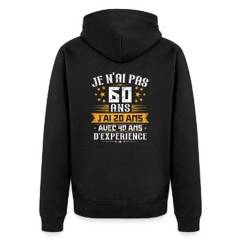 Je n'ai pas 60 ans, Cadeau d'anniversaire 60 ans - Veste à capuche bio Premium Unisexe - noir - Dos - Nico (187cm)