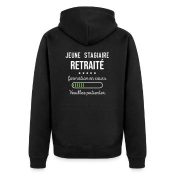 Jeune stagiaire retraité formation en cours - Veste à capuche bio Premium Unisexe - noir - Dos - Nico (187cm)