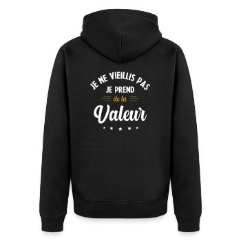 Je ne vieillis pas, je prends de la valeur - Veste à capuche bio Premium Unisexe - noir - Dos - Nico (187cm)