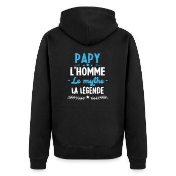 Papy l'homme le mythe la légende humour cadeau - Veste à capuche bio Premium Unisexe - noir - Dos - Nico (187cm)