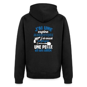 J'ai une Copine Magnifique - Flingue, Pelle, Alibi - Veste à capuche bio Premium Unisexe - noir - Dos - Nico (187cm)