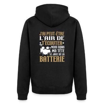 Dans ma tête je joue de la batterie - Veste à capuche bio Premium Unisexe - noir - Dos - Nico (187cm)