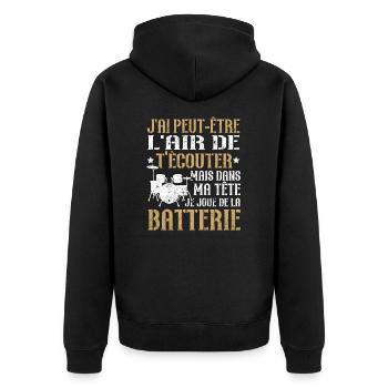 Dans ma tête je joue de la batterie - Veste à capuche bio Premium Unisexe - noir - Dos - Nico (187cm)