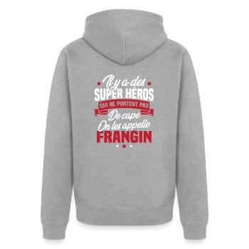 Super héros on les appelle frangin cadeau - Veste à capuche bio Premium Unisexe - gris chiné - Dos - Nico (187cm)