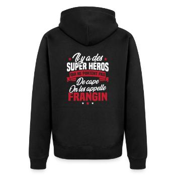 Super héros on les appelle frangin cadeau - Veste à capuche bio Premium Unisexe - noir - Dos - Nico (187cm)