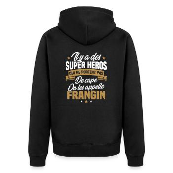 Super héros on les appelle frangin cadeau - Veste à capuche bio Premium Unisexe - noir - Dos - Nico (187cm)