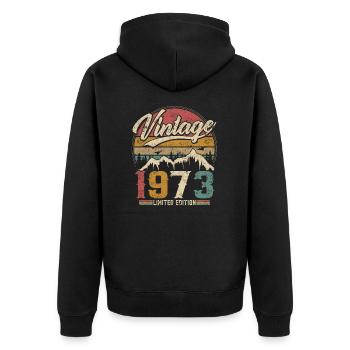 Vintage 1973 Limited Edition Geburtstagsgeschenk - Unisex Premium Bio Zip Hoodie - Schwarz - Hinten - Nico (187cm)