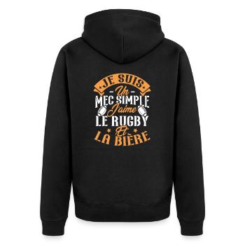 Je suis un Mec simple j'aime rugby et la bière - Veste à capuche bio Premium Unisexe - noir - Dos - Nico (187cm)
