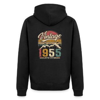 Vintage 1955 Limited Edition Geburtstagsgeschenk - Unisex Premium Bio Zip Hoodie - Schwarz - Hinten - Nico (187cm)