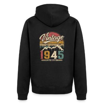 Vintage 1945 Limited Edition Birthday Gift - Unisex Premium Organic Zip Hoodie - black - Back - Nico (187cm)