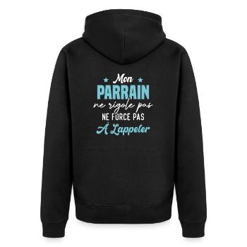 mon parrain ne rigole pas ne force pas à l'appeler - Veste à capuche bio Premium Unisexe - noir - Dos - Nico (187cm)