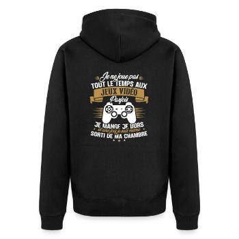 Je ne joue pas tout le temps aux jeux vidéos - Veste à capuche bio Premium Unisexe - noir - Dos - Nico (187cm)