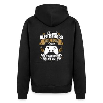 Humour cadeau console graphisme jeux vidéo - Veste à capuche bio Premium Unisexe - noir - Dos - Nico (187cm)