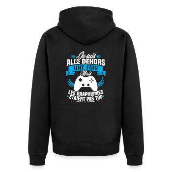 Humour cadeau console graphisme jeux vidéo - Veste à capuche bio Premium Unisexe - noir - Dos - Nico (187cm)