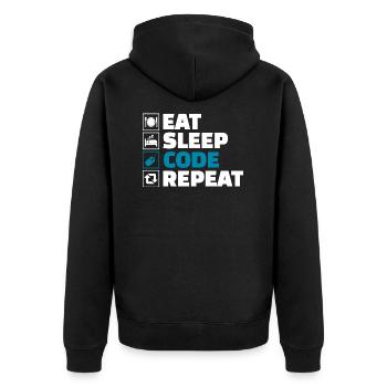 Eat Sleep Code Repeat Developer - Unisex Premium Bio Zip Hoodie - Schwarz - Hinten - Nico (187cm)