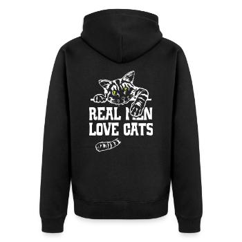Real Men Love Cats - Unisex Premium Bio Zip Hoodie - Schwarz - Hinten - Nico (187cm)