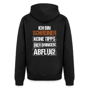 Ich bin Schreiner - Bier bringen und Abflug - Unisex Premium Bio Zip Hoodie - Schwarz - Hinten - Nico (187cm)