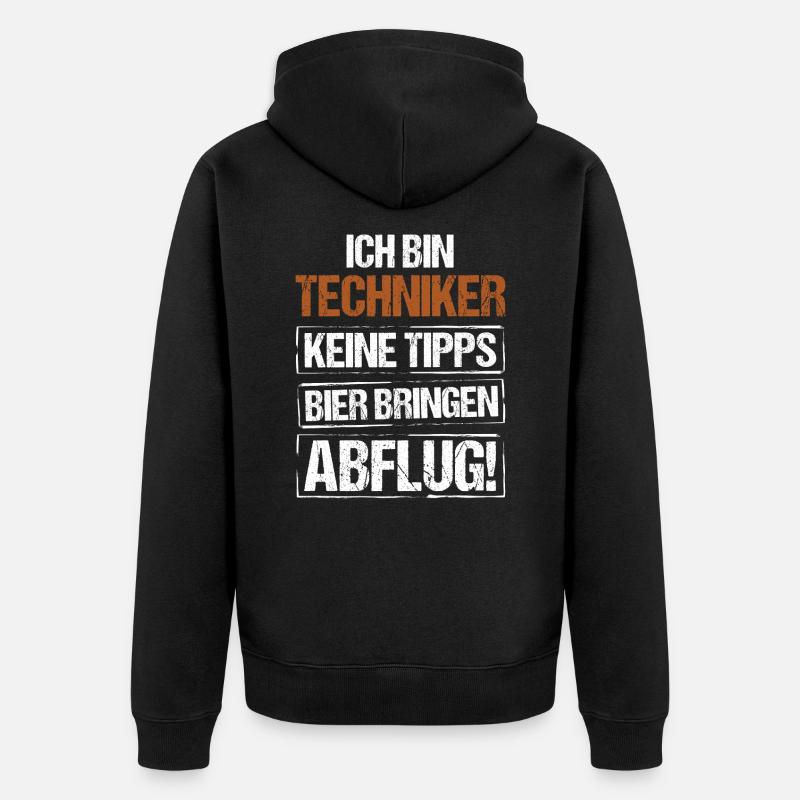 Ich bin Techniker - Bier bringen und Abflug - Unisex Premium Bio Zip Hoodie - Schwarz