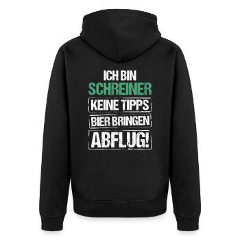Ich bin Schreiner - Bier bringen und Abflug - Unisex Premium Bio Zip Hoodie - Schwarz - Hinten - Nico (187cm)