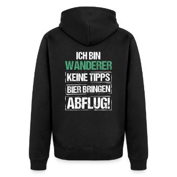 Ich bin Wanderer - Bier bringen und Abflug - Unisex Premium Bio Zip Hoodie - Schwarz - Hinten - Nico (187cm)