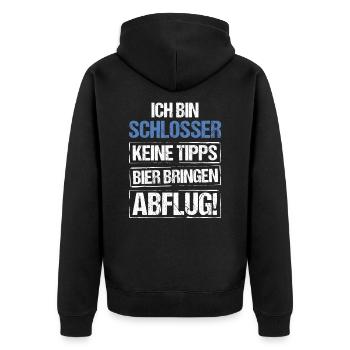 Ich bin Schlosser - Bier bringen und Abflug - Unisex Premium Bio Zip Hoodie - Schwarz - Hinten - Nico (187cm)