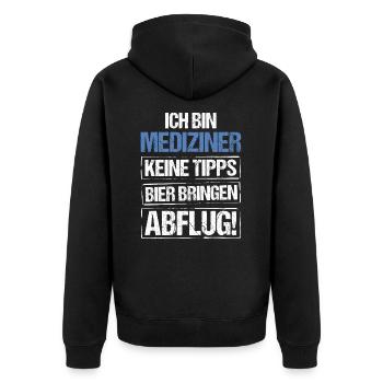 Ich bin Mediziner - Bier bringen und Abflug - Unisex Premium Bio Zip Hoodie - Schwarz - Hinten - Nico (187cm)