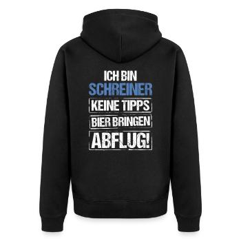 Ich bin Schreiner - Bier bringen und Abflug - Unisex Premium Bio Zip Hoodie - Schwarz - Hinten - Nico (187cm)