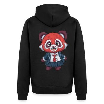 Red Kawaii Panda Wearing School Uniform - Unisex Premium Organic Zip Hoodie - black - Back - Nico (187cm)