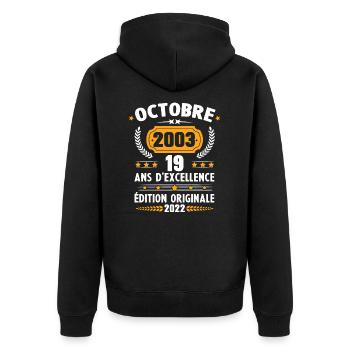 Cadeau D'anniversaire Rétro 19 Ans Octobre 2003 - Veste à capuche bio Premium Unisexe - noir - Dos - Nico (187cm)