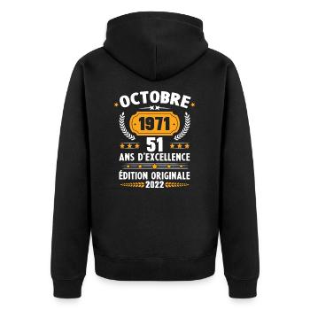 Cadeau D'anniversaire Rétro 51 Ans Octobre 1971 - Veste à capuche bio Premium Unisexe - noir - Dos - Nico (187cm)
