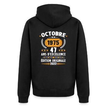 Cadeau D'anniversaire Rétro 47 Ans Octobre 1975 - Veste à capuche bio Premium Unisexe - noir - Dos - Nico (187cm)