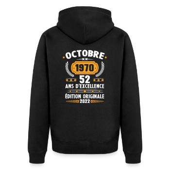Cadeau D'anniversaire Rétro 52 Ans Octobre 1970 - Veste à capuche bio Premium Unisexe - noir - Dos - Nico (187cm)