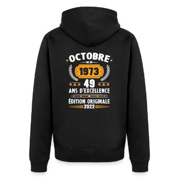 Cadeau D'anniversaire Rétro 49 Ans Octobre 1973 - Veste à capuche bio Premium Unisexe - noir - Dos - Nico (187cm)