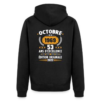 Cadeau D'anniversaire Rétro 53 Ans Octobre 1969 - Veste à capuche bio Premium Unisexe - noir - Dos - Nico (187cm)