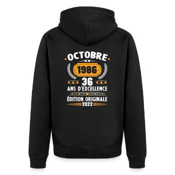 Cadeau D'anniversaire Rétro 36 Ans Octobre 1986 - Veste à capuche bio Premium Unisexe - noir - Dos - Nico (187cm)