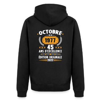 Cadeau D'anniversaire Rétro 45 Ans Octobre 1977 - Veste à capuche bio Premium Unisexe - noir - Dos - Nico (187cm)