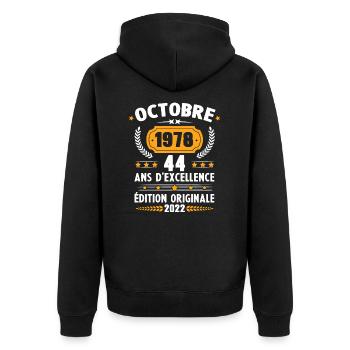 Cadeau D'anniversaire Rétro 44 Ans Octobre 1978 - Veste à capuche bio Premium Unisexe - noir - Dos - Nico (187cm)