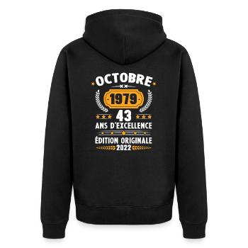 Cadeau D'anniversaire Rétro 43 Ans Octobre 1979 - Veste à capuche bio Premium Unisexe - noir - Dos - Nico (187cm)