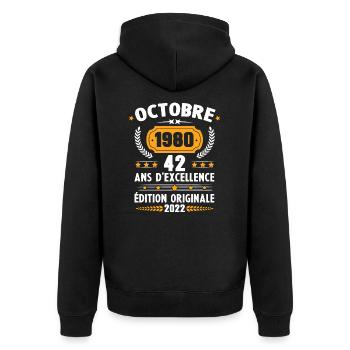 Cadeau D'anniversaire Rétro 42 Ans Octobre 1980 - Veste à capuche bio Premium Unisexe - noir - Dos - Nico (187cm)