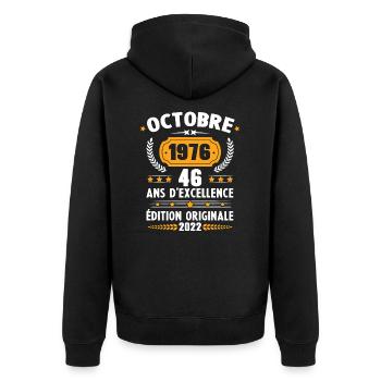 Cadeau D'anniversaire Rétro 46 Ans Octobre 1976 - Veste à capuche bio Premium Unisexe - noir - Dos - Nico (187cm)